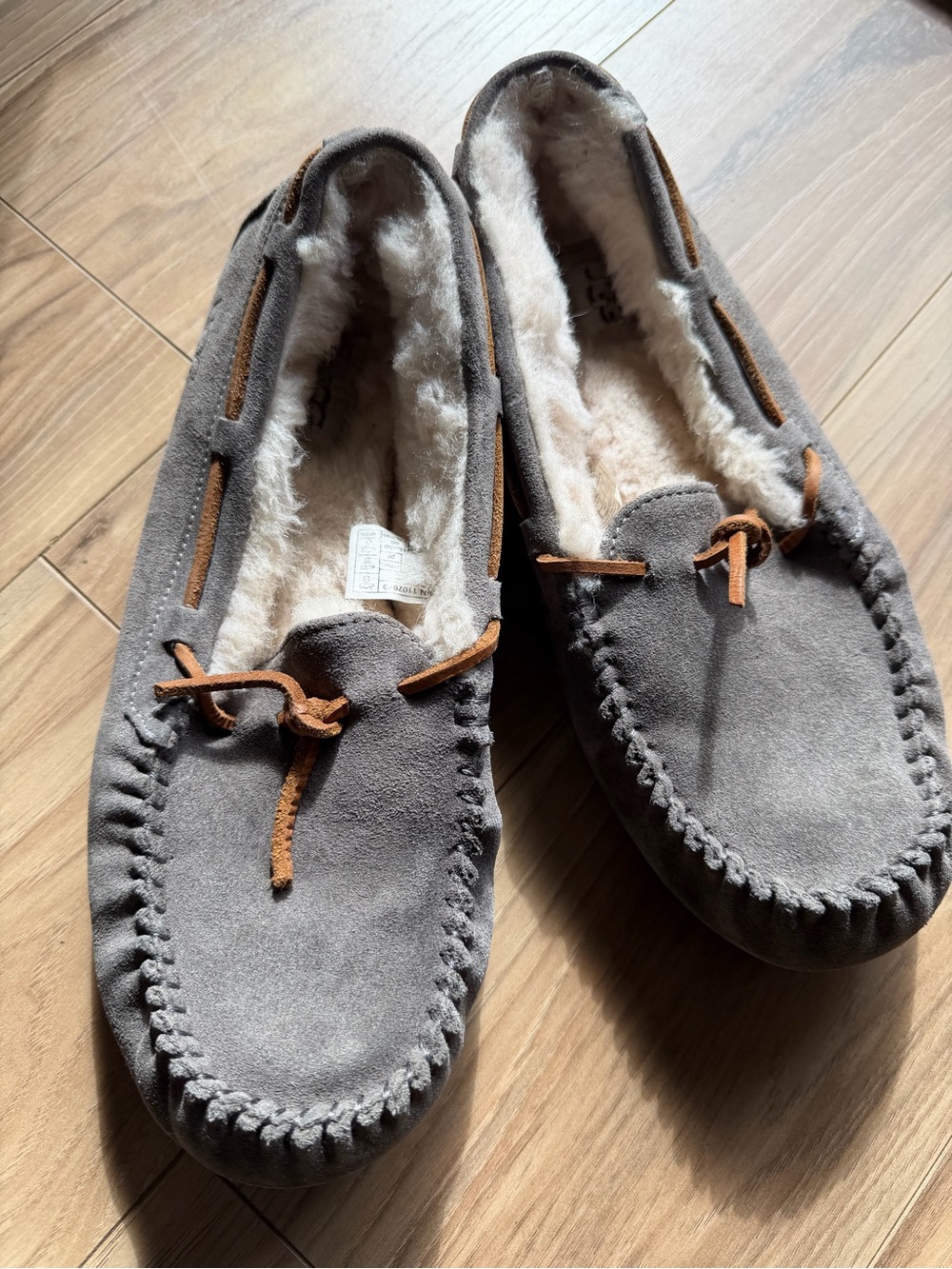 UGG Gray Suede Shearling-Lined Slip-On Slippers